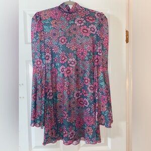 Dolls Kill Sugar Thrillz Pink Floral Vintage Style High Neck Dress